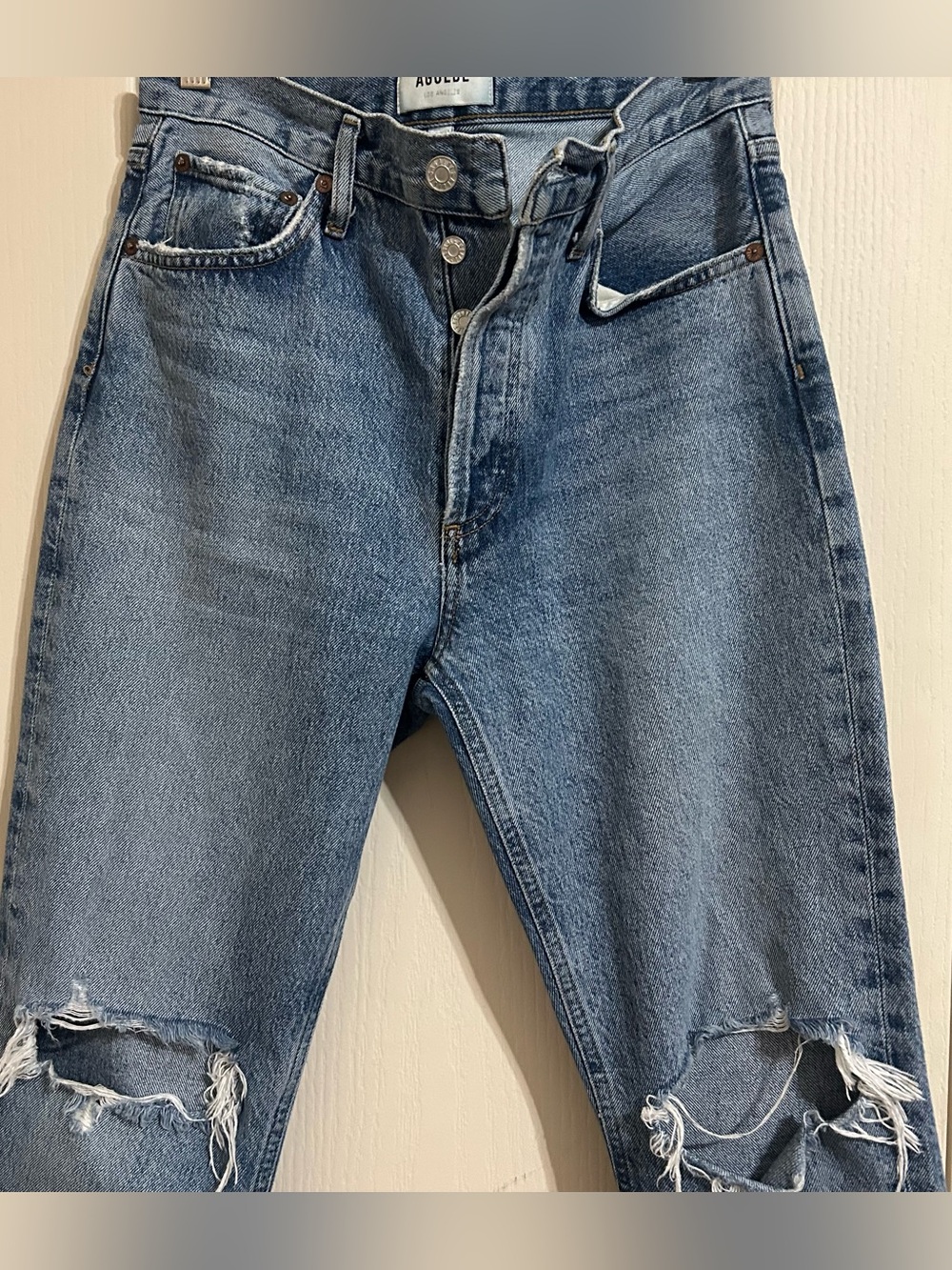 AGOLDE Button Fly Distressed Blue Jeans